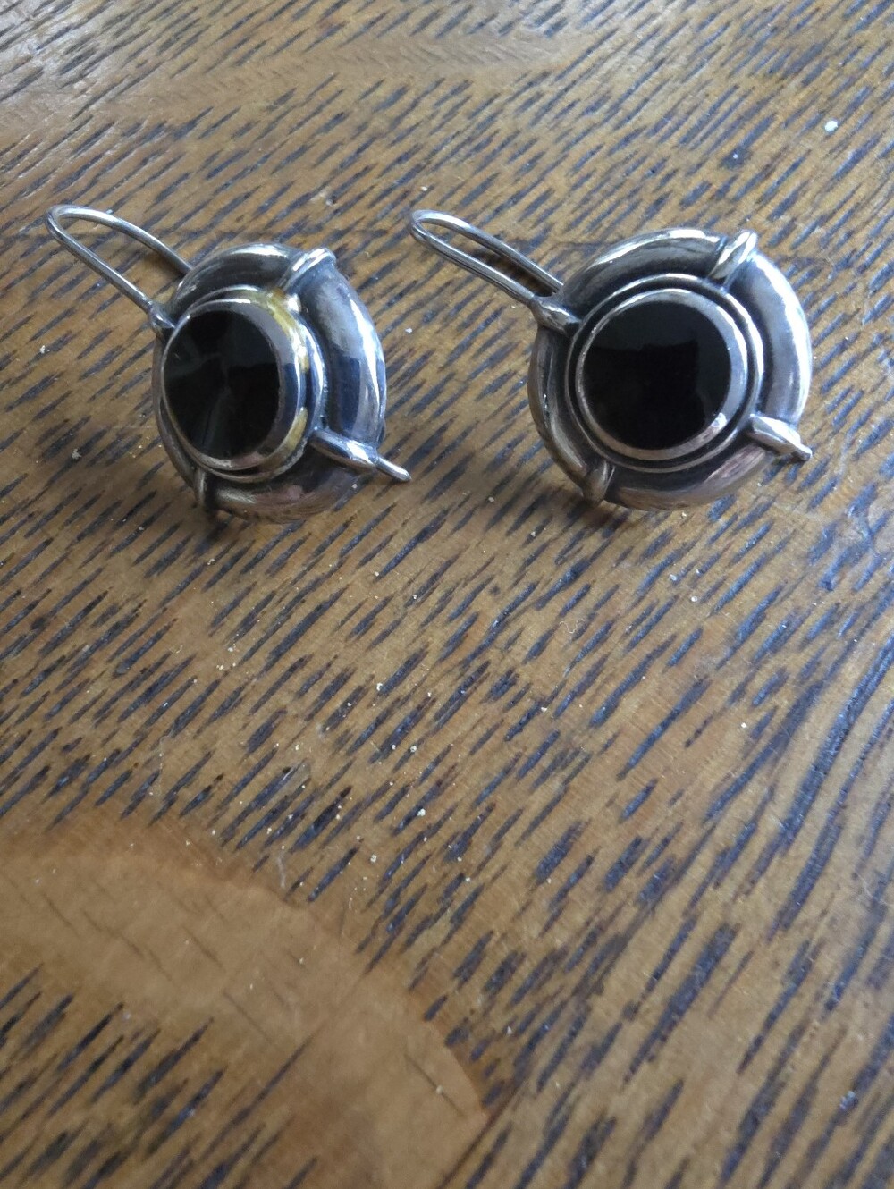 Black Onyx Round Drop Earrings - Silver